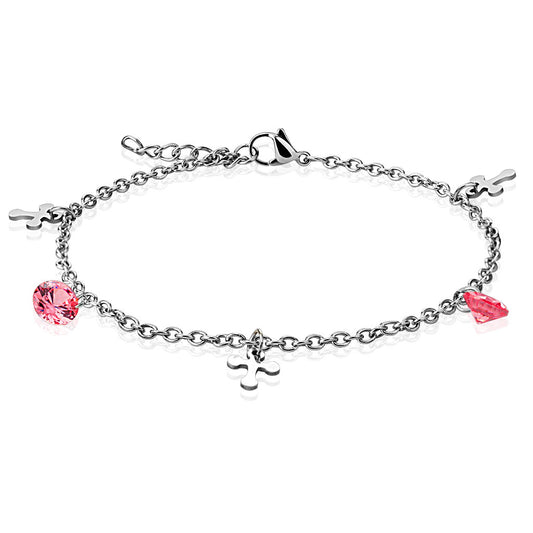 Armband / Fußkettchen - 316L Chirurgenstahl mit Kristallen in Rosa - mit Schmuckkästchen