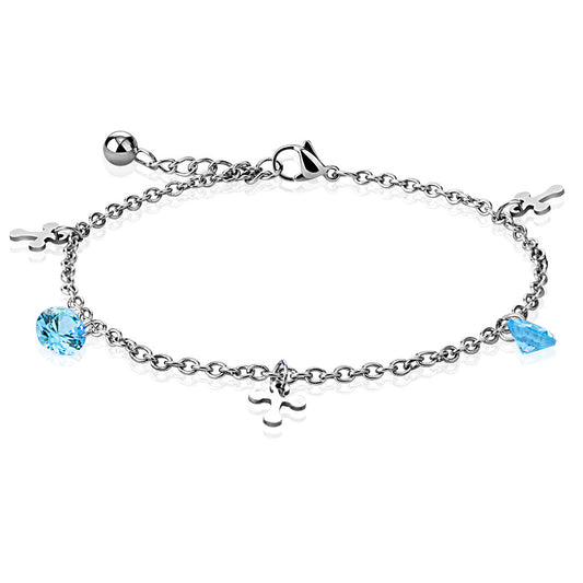 Armband / Fußkettchen - 316L Chirurgenstahl mit Kristallen in Blau - mit Schmuckkästchen