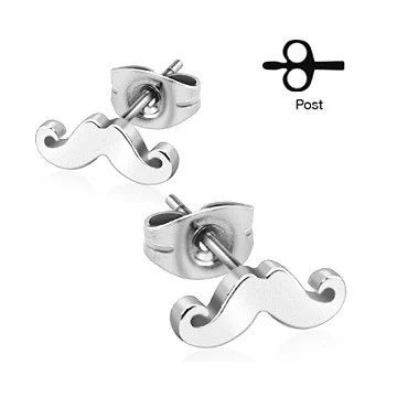 1 Paar Ohrstecker MUSTACHE - 316L Chirurgenstahl in Silber - Ohrschmuck für normale Ohrlöcher