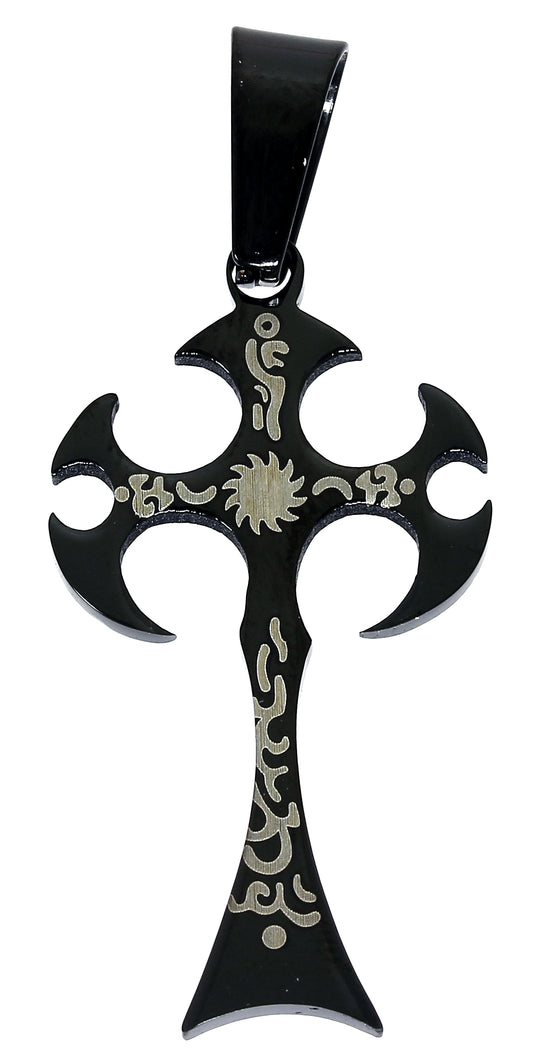 Halskette TRIBAL KREUZ - 316L Chirurgenstahl in Schwarz - Anhänger 3,7 cm Black Cross Schmuck