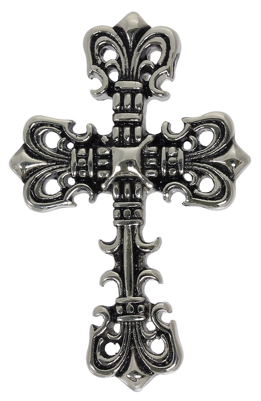 Halskette FLEUR DE LIS KREUZ - Edelstahl hochglanzpoliert - Anhänger 4,9 cm Cross Schmuck