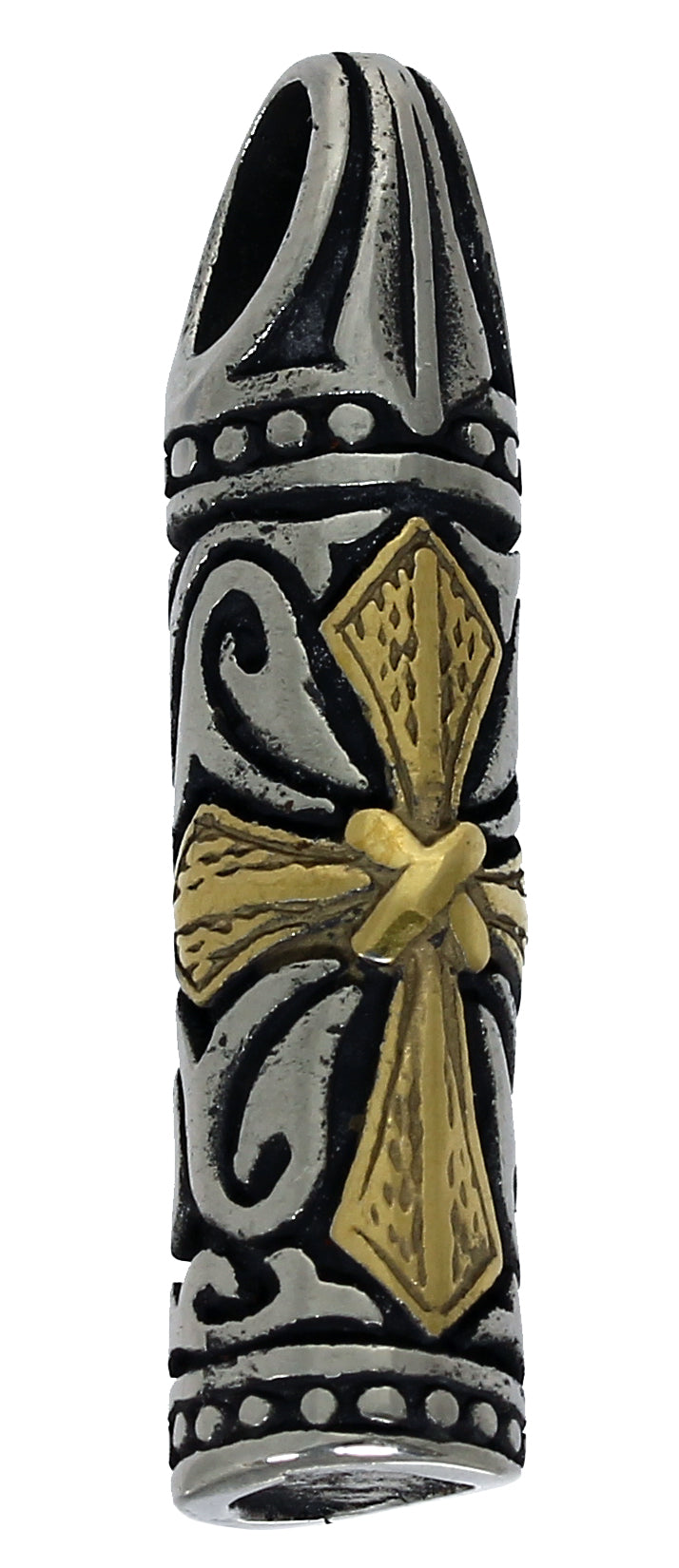 Halskette PATRONE MIT GOLDENEM KREUZ - 316L Chirurgenstahl - Anhänger 3,9 cm